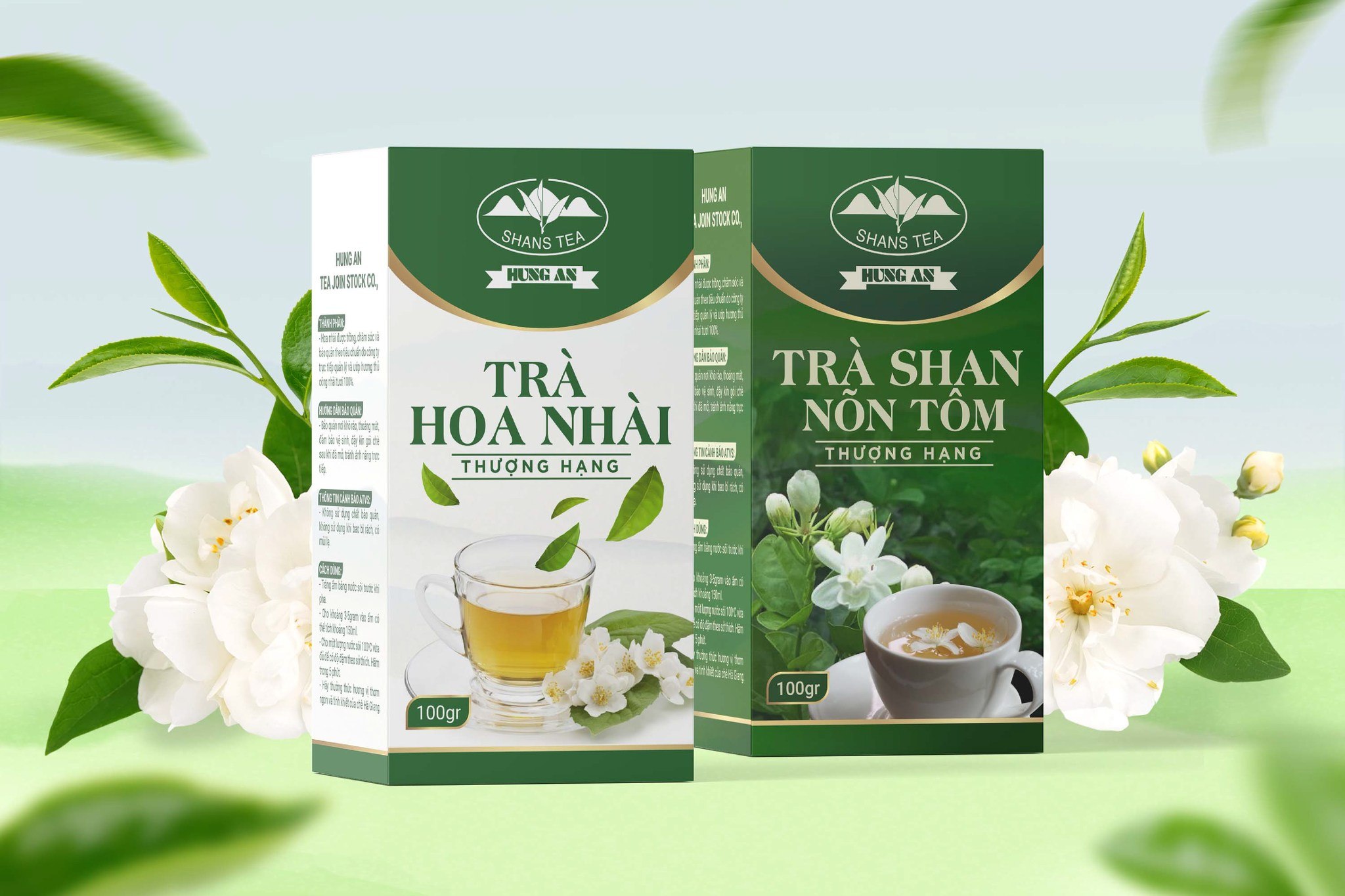 THIẾT KẾ BAO BÌ TRÀ HOA NHÀI & TRÀ SHAN NÕN TÔM SHAN'S TEA