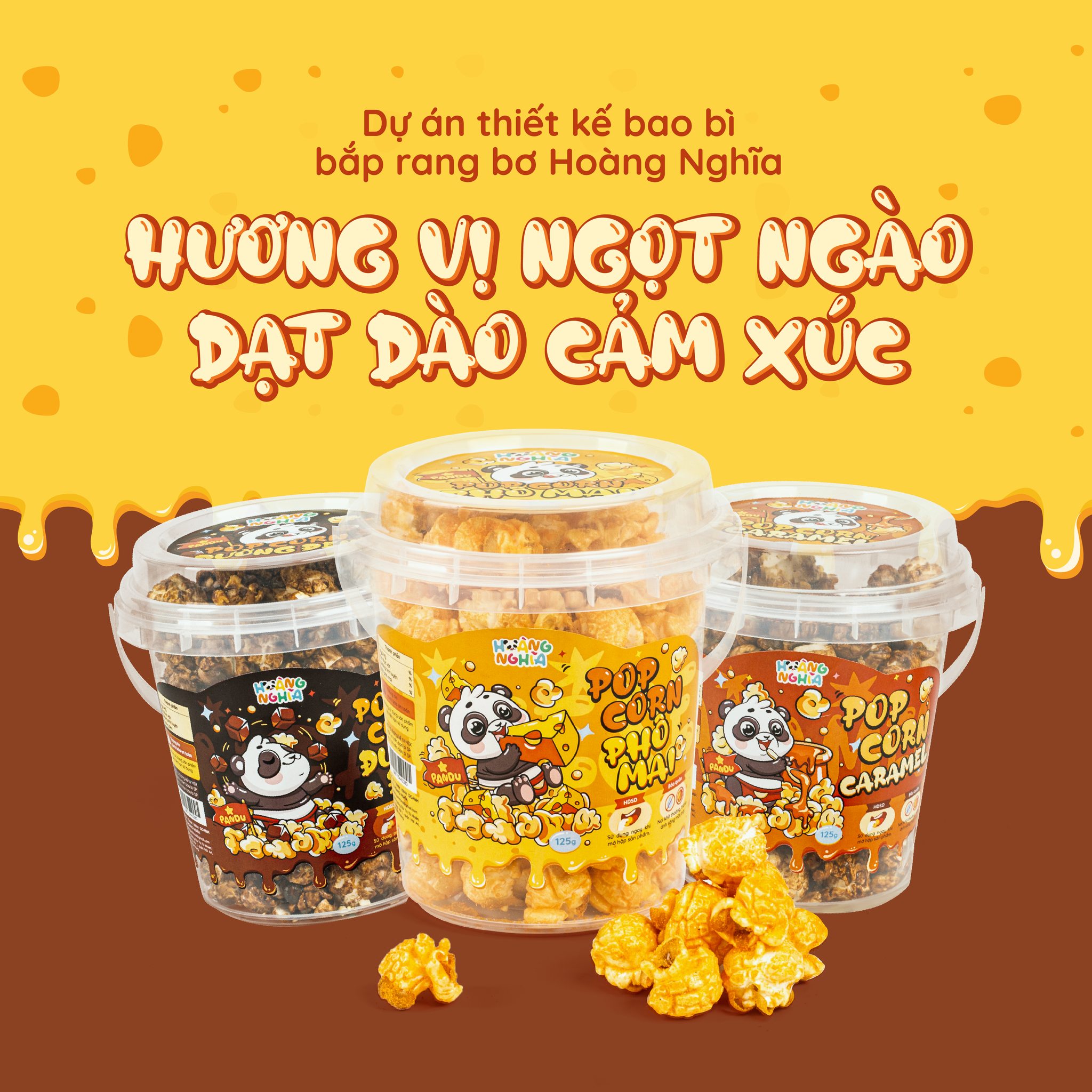 Thiết kế bao bì bắp rang bơ Hoàng Nghĩa